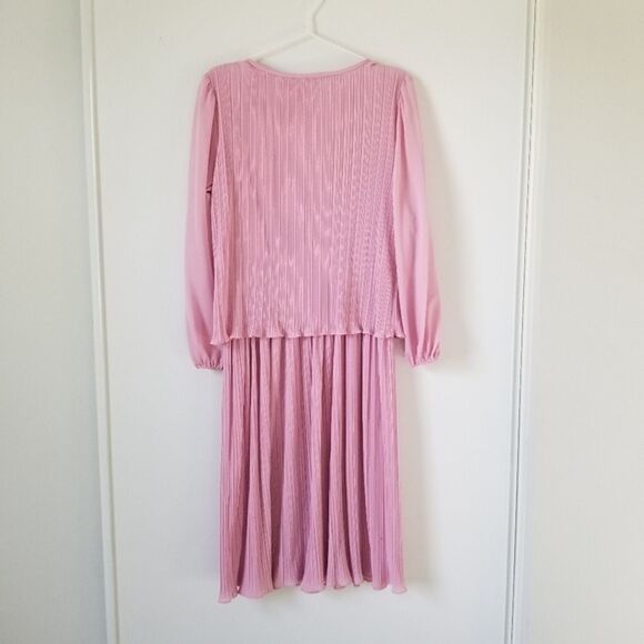 Vintage Darcy Pink Pleated Ruffle Dress - see measurements - Picture 7 of 11